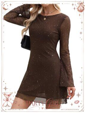 Women's Floral Mini Dress Bell Long Sleeve Date Night Going Out Dress